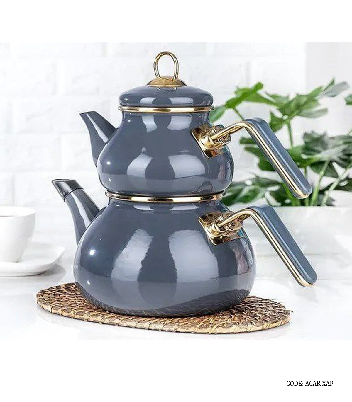 کتری و قوری لعابی ترک برند ACAR مدل آنیل طوسی