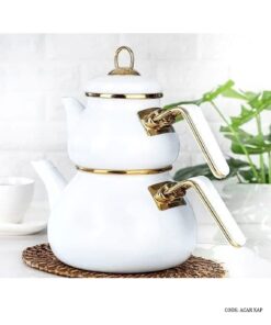 کتری قوری لعابی ترکیه ای برند ACAR مدل آنیل سفید