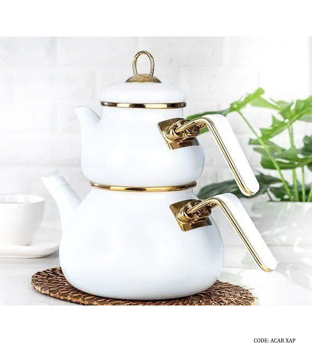 کتری قوری لعابی ترکیه ای برند ACAR مدل آنیل سفید