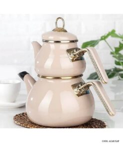 ست کتری و قوری لعابی ترک برند ACAR مدل آنیل کرم