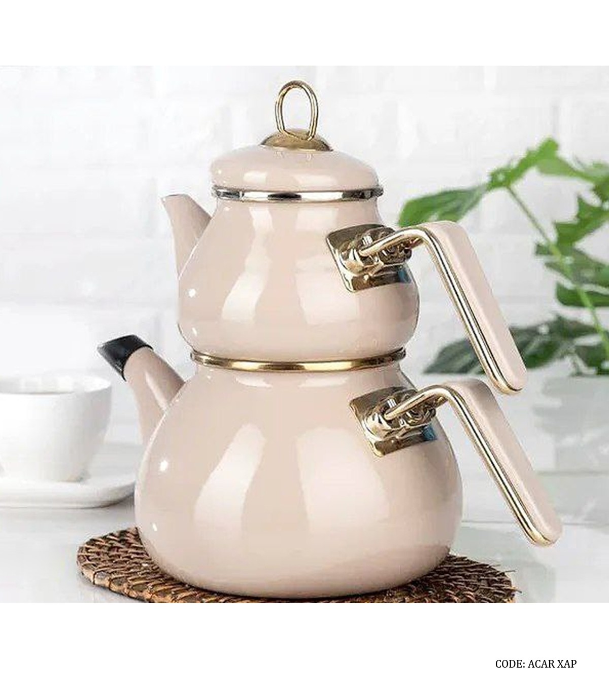 ست کتری و قوری لعابی ترک برند ACAR مدل آنیل کرم