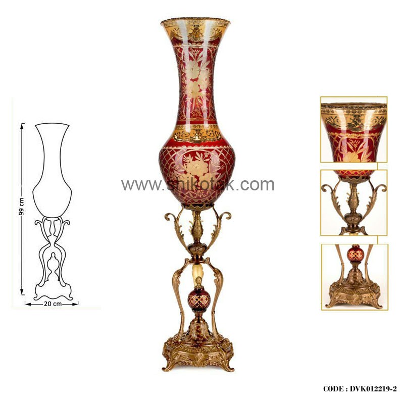 گلدان سلطنتی بلند قرمز طلایی