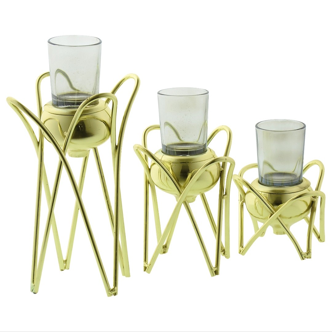 جاشمعی فلزی طلایی سه شعله گژک طرح لاله