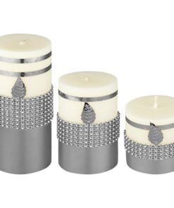 شمع آیینه ای نقره ای مدل گلبرگ مجموعه سه عددی