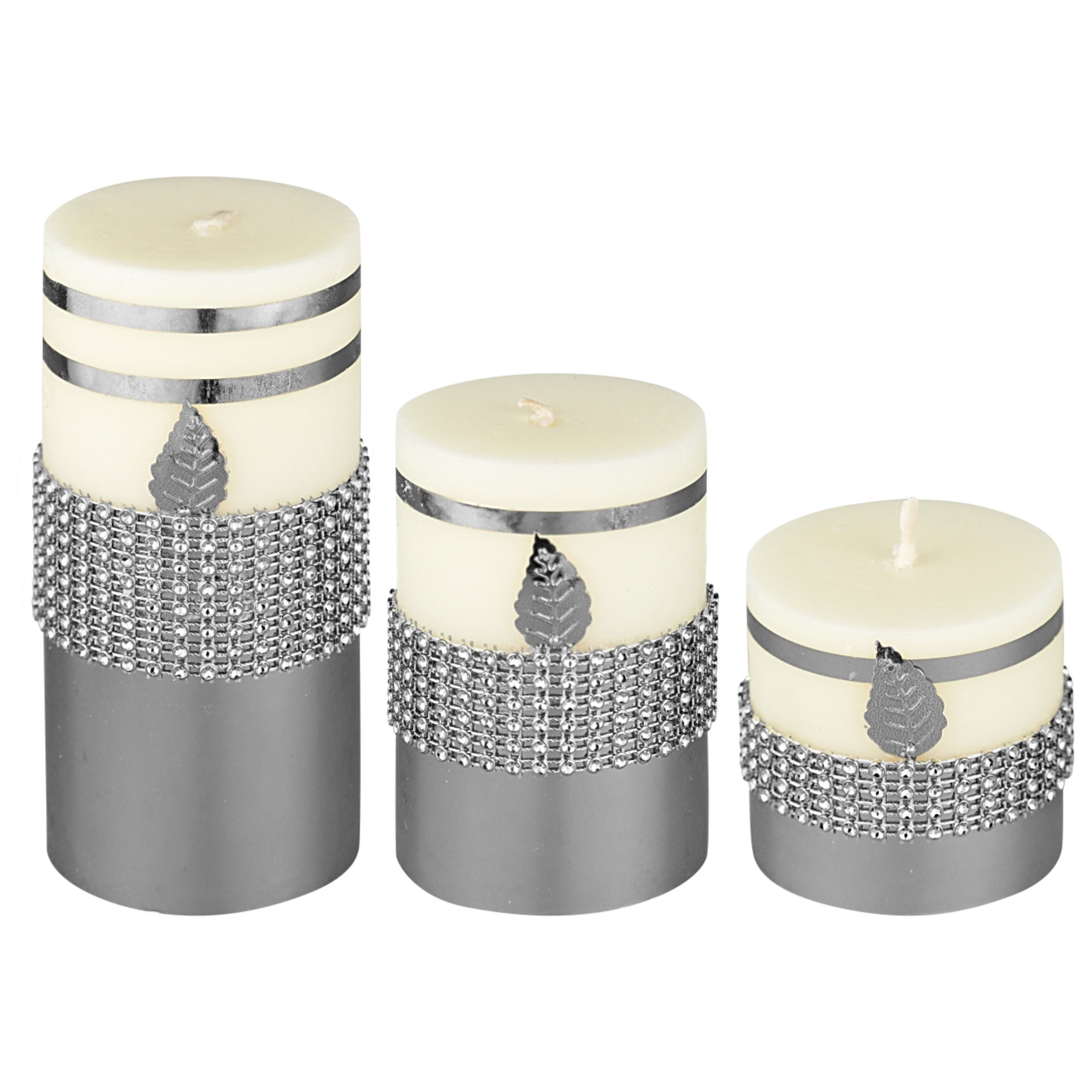 شمع آیینه ای نقره ای مدل گلبرگ مجموعه سه عددی