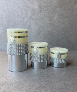 شمع آیینه ای نقره ای مدل گلبرگ مجموعه سه عددی