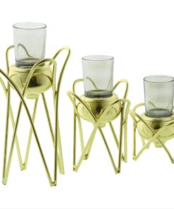 جاشمعی فلزی طلایی سه شعله گژک طرح لاله