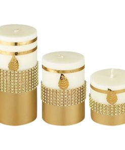 شمع آیینه ای طلایی گژک مدل گلبرگ مجموعه سه عددی