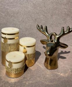 شمع آیینه ای طلایی گژک مدل گلبرگ مجموعه سه عددی