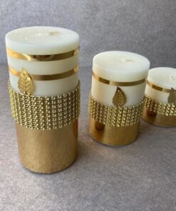 شمع آیینه ای طلایی گژک مدل گلبرگ مجموعه سه عددی