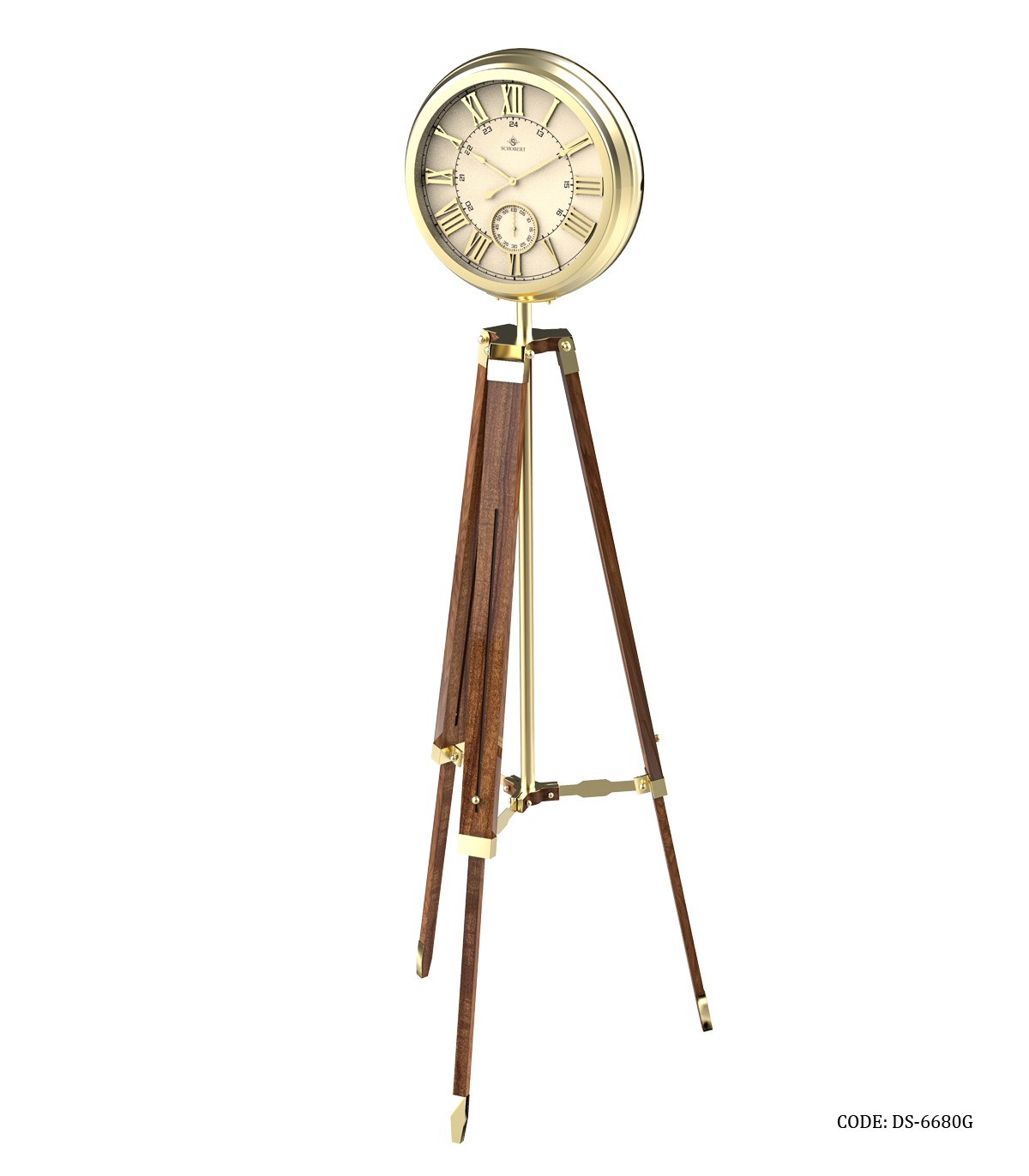 ساعت سه پایه سالنی شوبرت پایه چوبی فریم طلایی