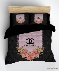 سرویس روتختی شیک CHANEL زمینه مشکی با طرح گل