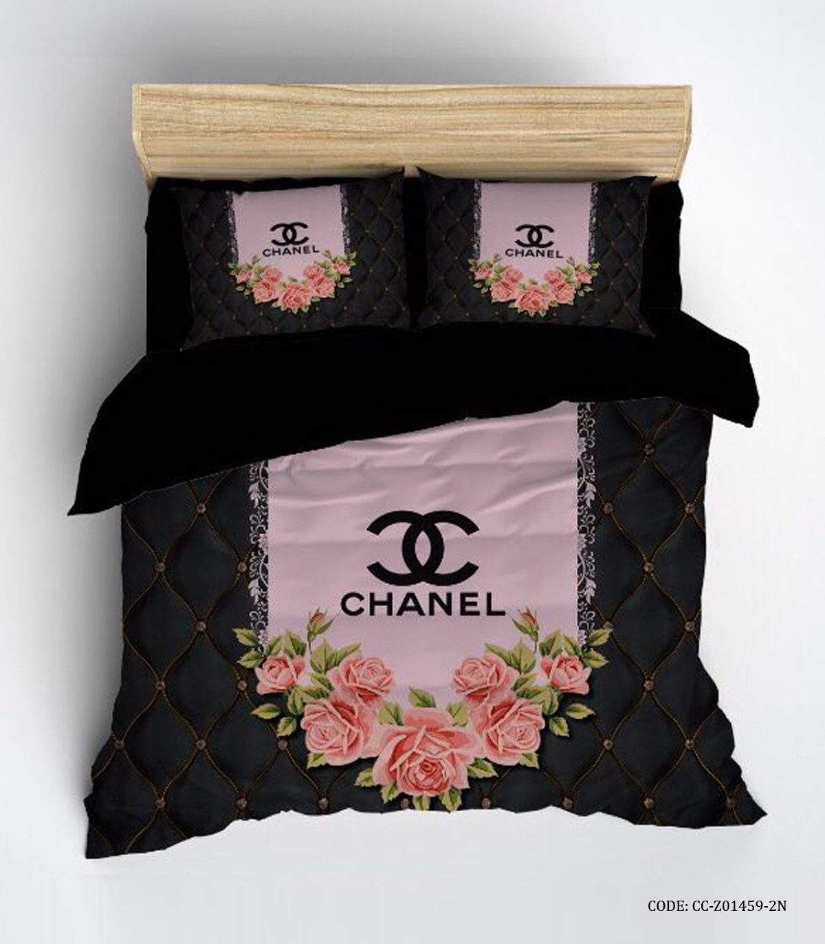 سرویس روتختی شیک CHANEL زمینه مشکی با طرح گل