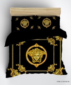 سرویس روتختی لحاف دوختدار مشکی طلایی طرح برند ورساچه