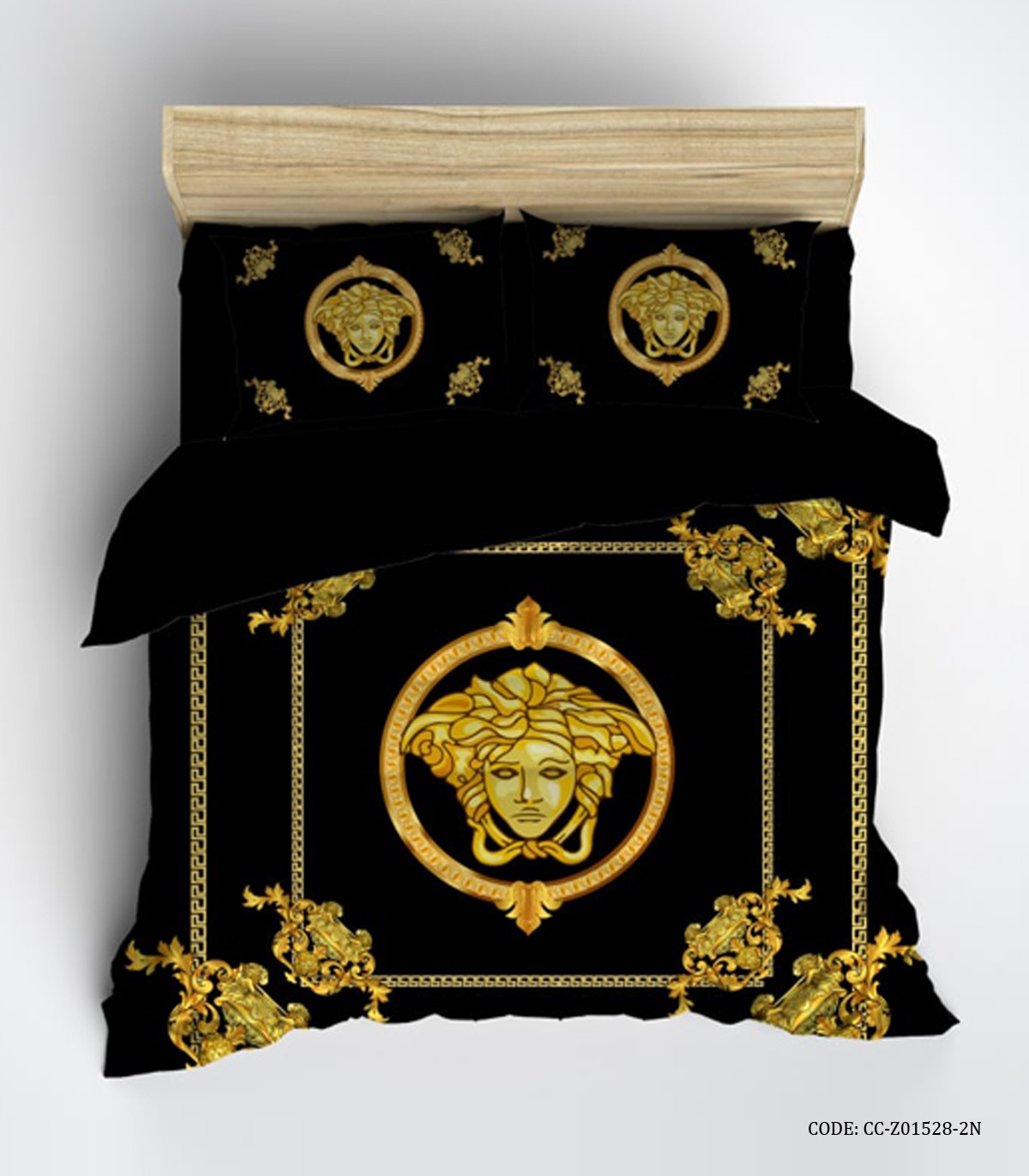 سرویس روتختی لحاف دوختدار مشکی طلایی طرح برند ورساچه