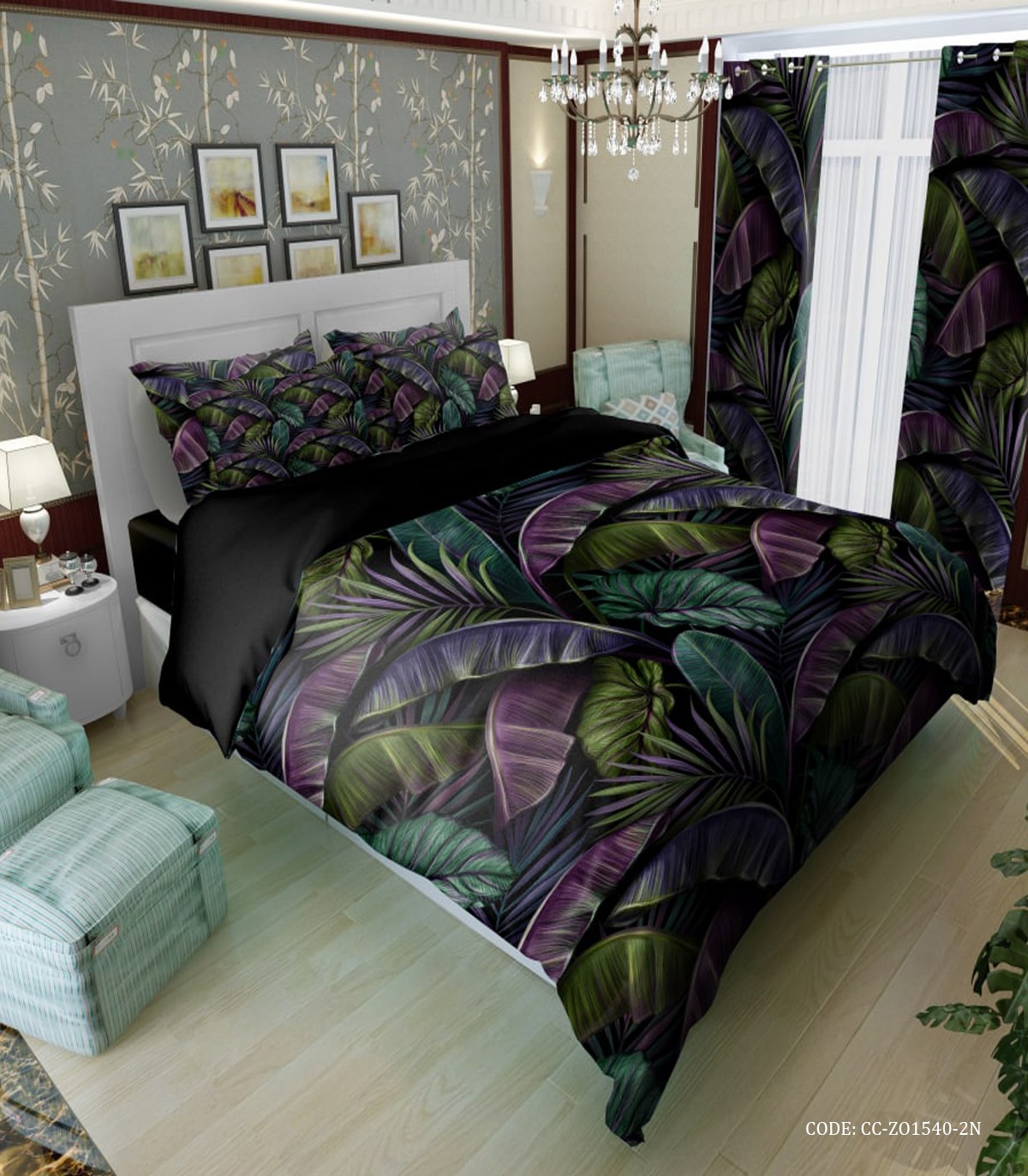 روتختی زمینه مشکی با طرح برگ های هاوایی رنگارنگ تم دارک