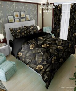 روتختی مشکی طلایی طرح هاوایی برای تخت یک نفره و دو نفره