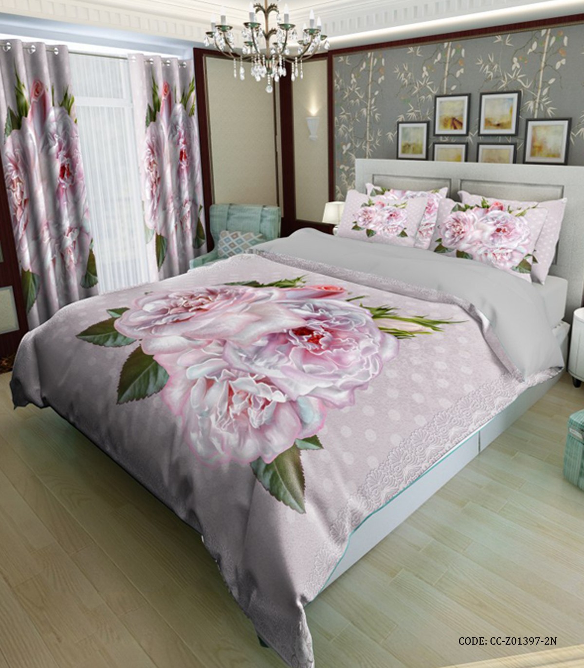 روتختی لحاف دوخت دار طرح گل رز درشت مدل الین