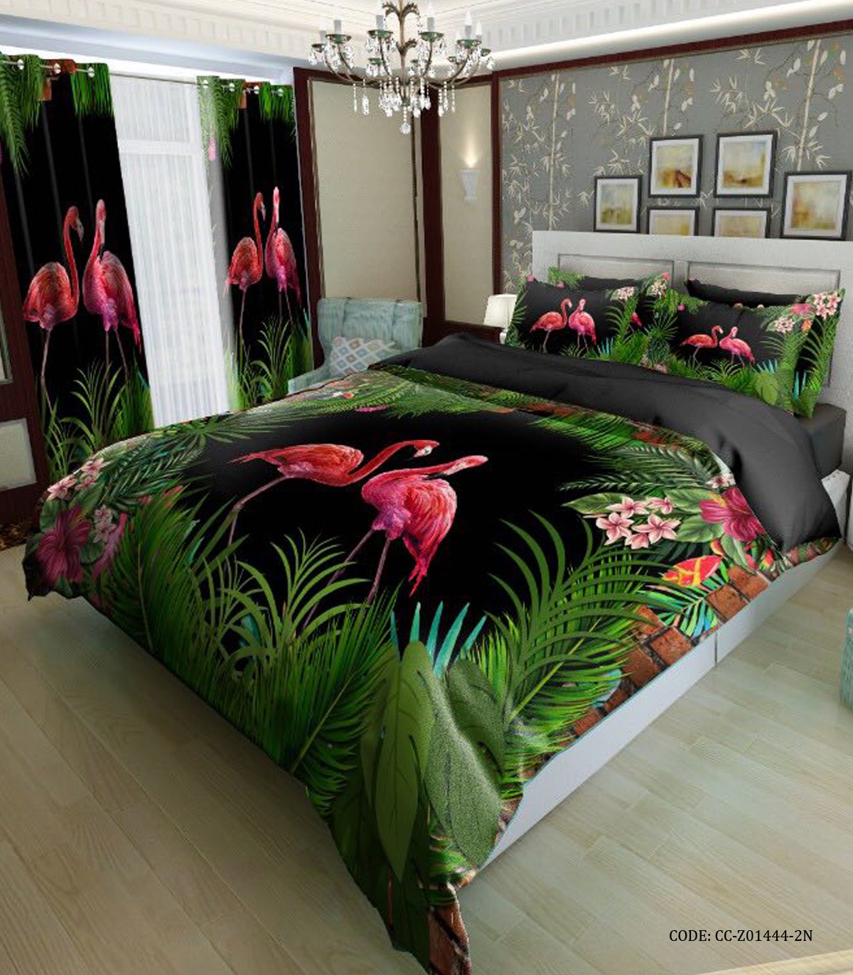 سرویس روتختی طرح هاوایی زمینه مشکی و طرح پلیکان