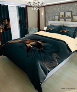 سرویس لحاف روتختی دوختدار طرح گل زمینه سبز آبی تیره مدل سلدا