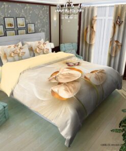 سرویس لحاف روتختی کرم نسکافه ای طرح گل لاله مدل آینور