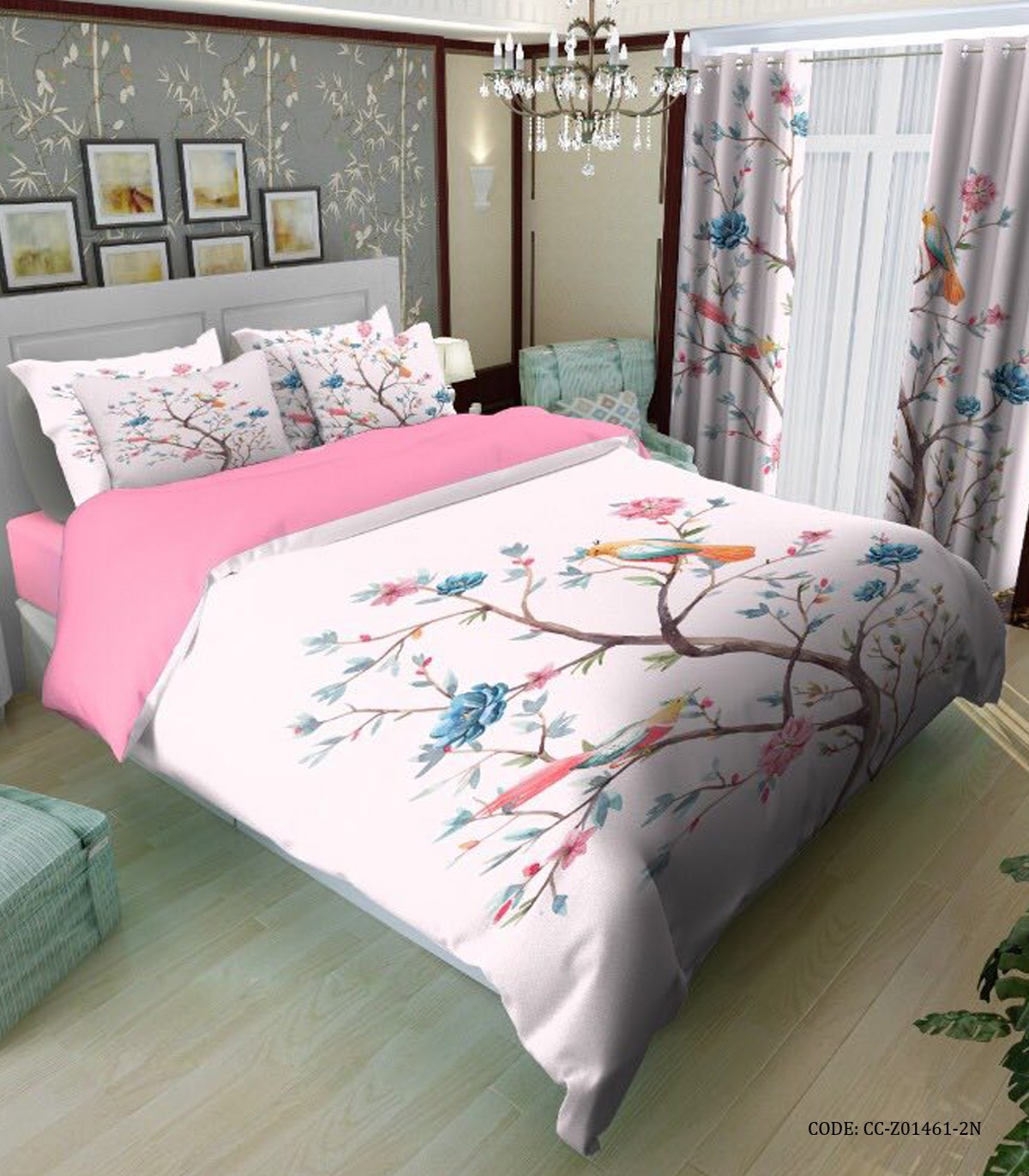 سرویس لحاف روتختی طرح درخت و پرنده مدل مینیاتور