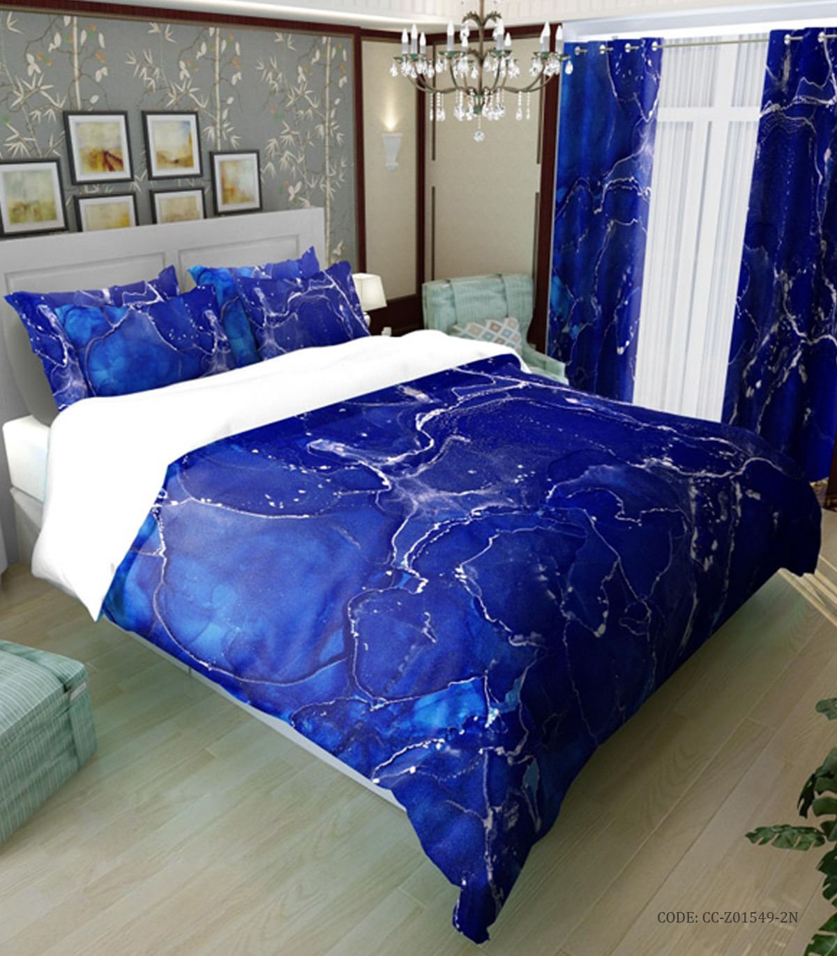 سرویس لحاف روتختی آبی کاربنی طرح قطره آب