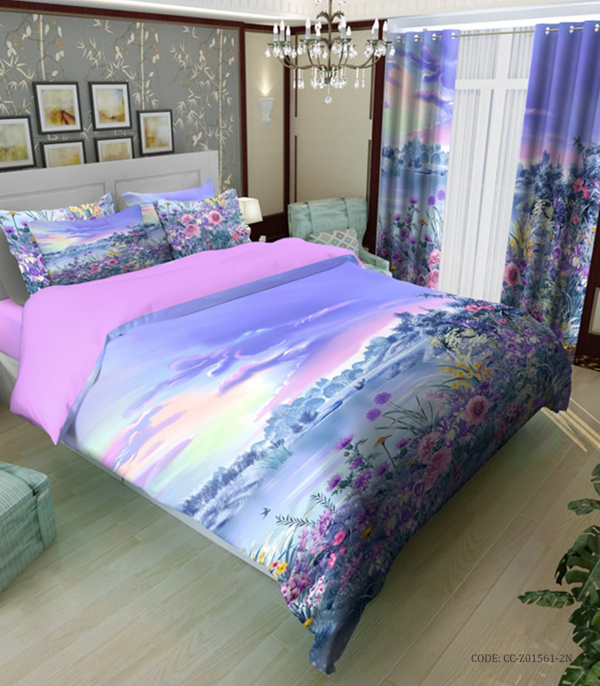 سرویس لحاف روتختی یاسی بنفش طرح دشت گل