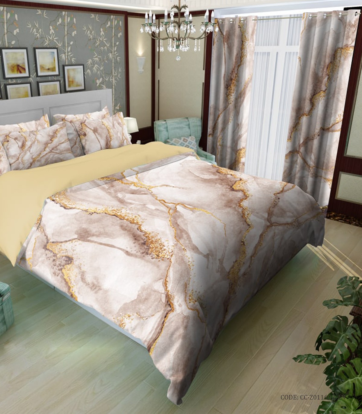 سرویس لحاف روتختی ساده طرح سنگ مرمر کرم