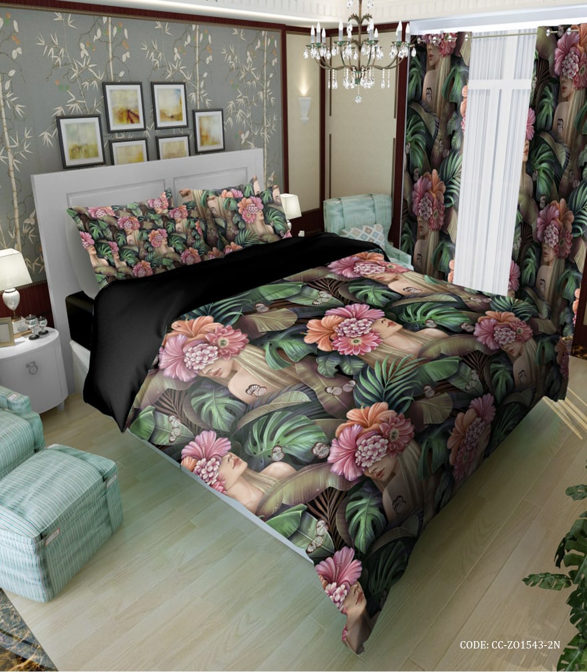 روتختی طرح هاوایی طرح زن با تاج گل های هاوایی برگ انجیری