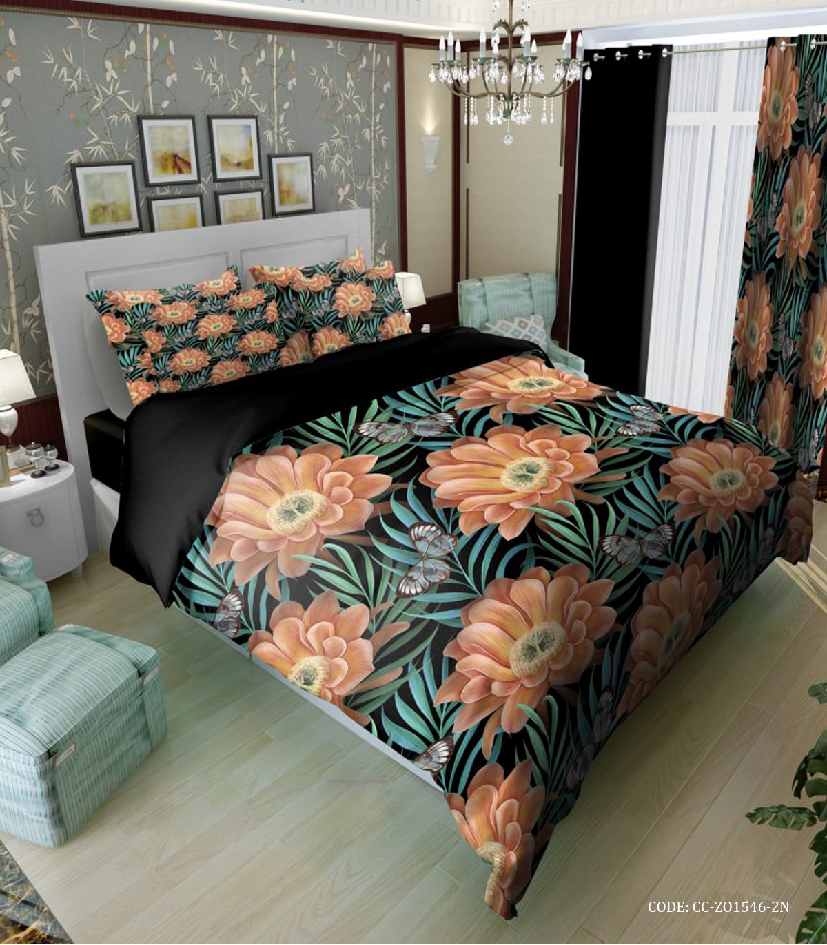 سرویس لحاف روتختی با گل نارنجی مدل شاران