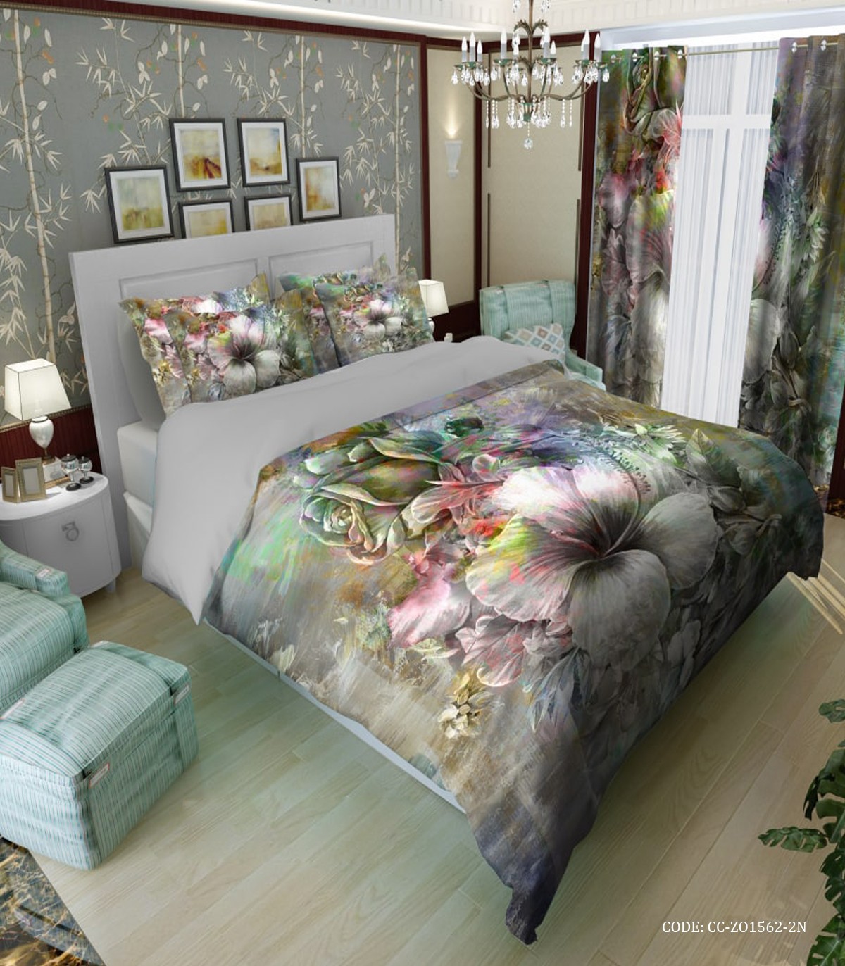 روتختی گل دار تم طوسی خاکستری مدل یانا