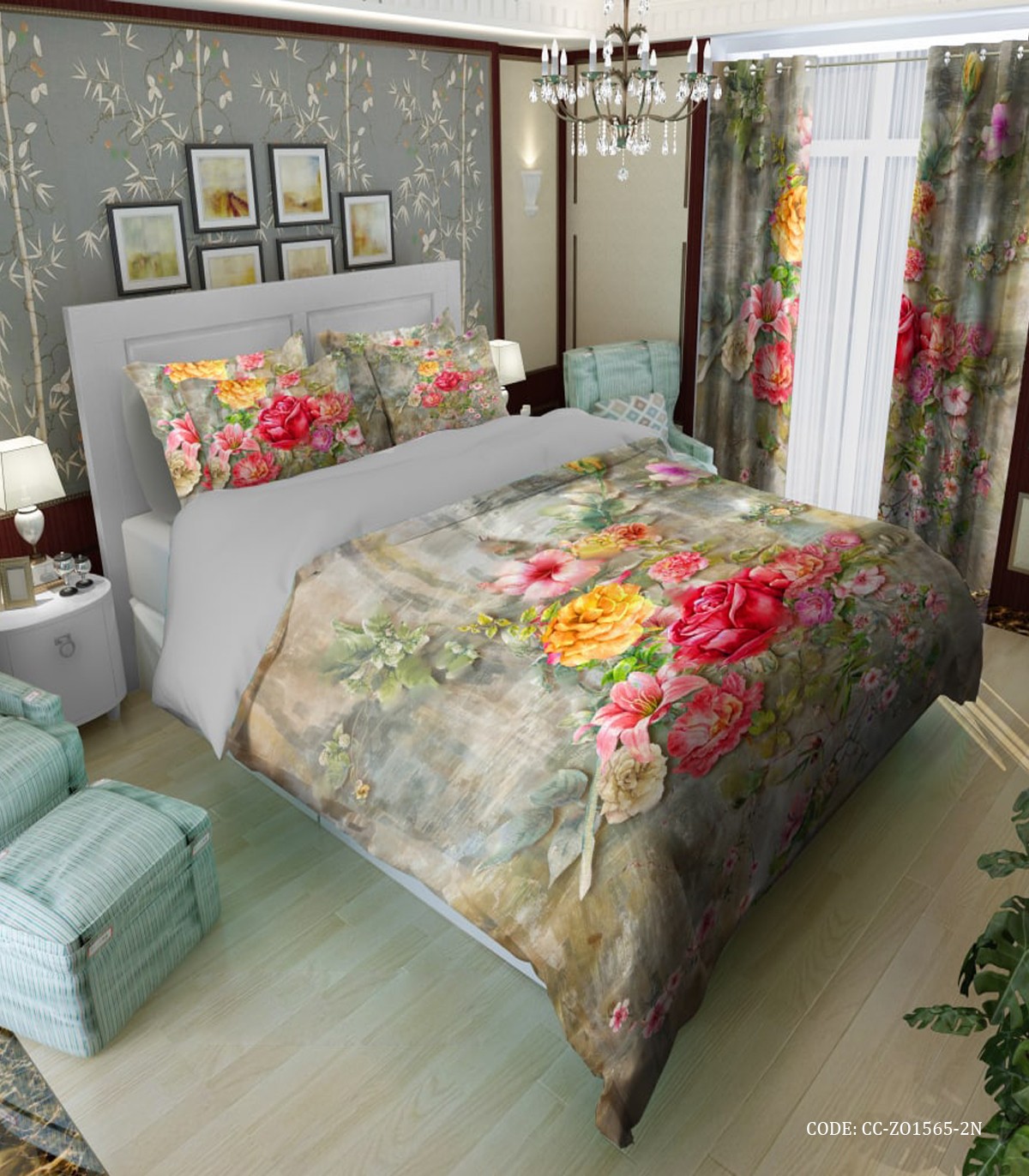 سرویس روتختی طوسی گل دار مدل آنیا