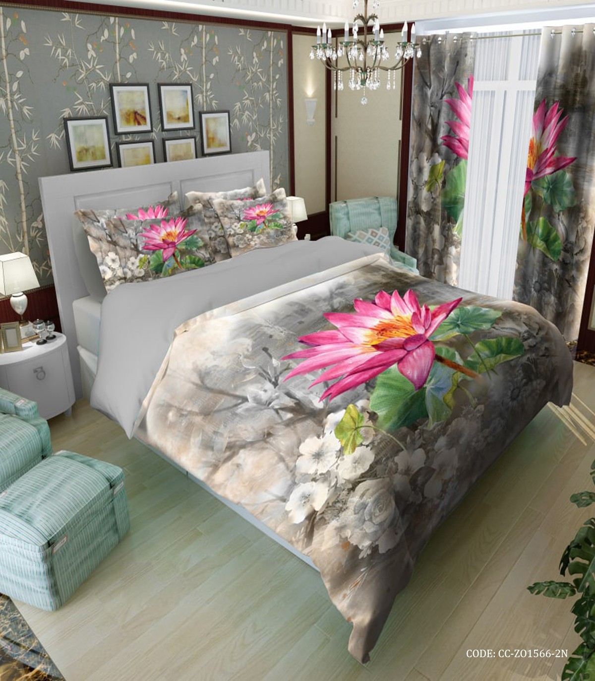 سرویس روتختی طوسی گل دار مدل آرینا