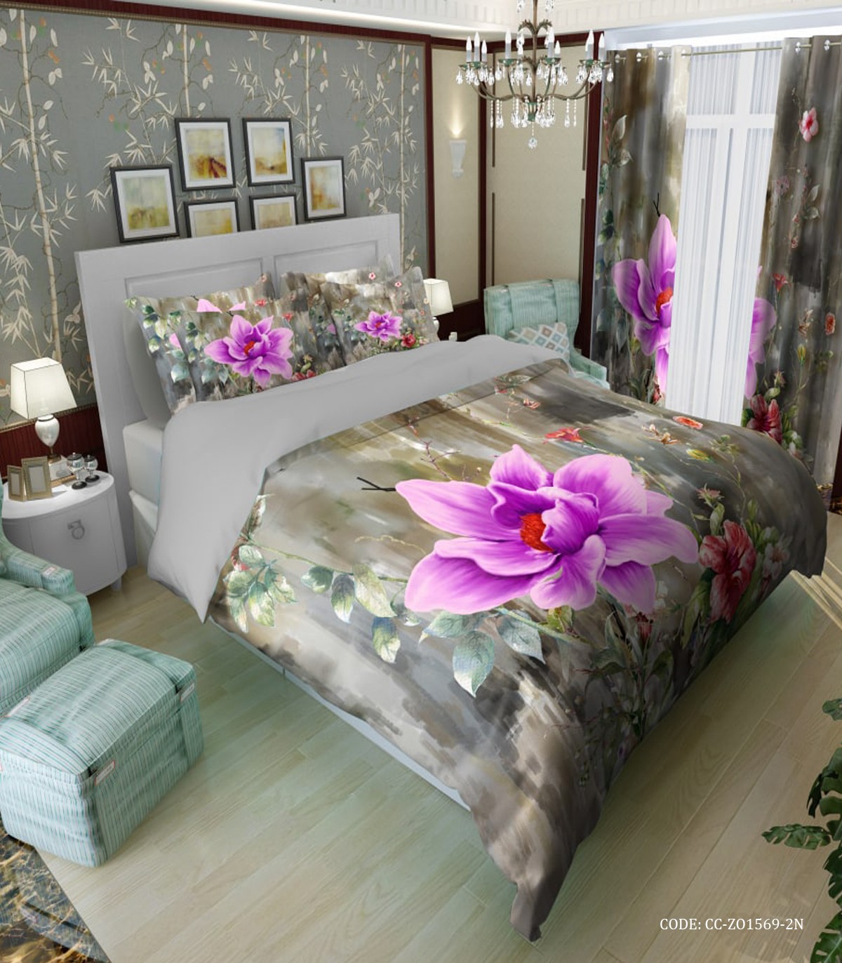 سرویس روتختی طوسی گل دار مدل آگرین