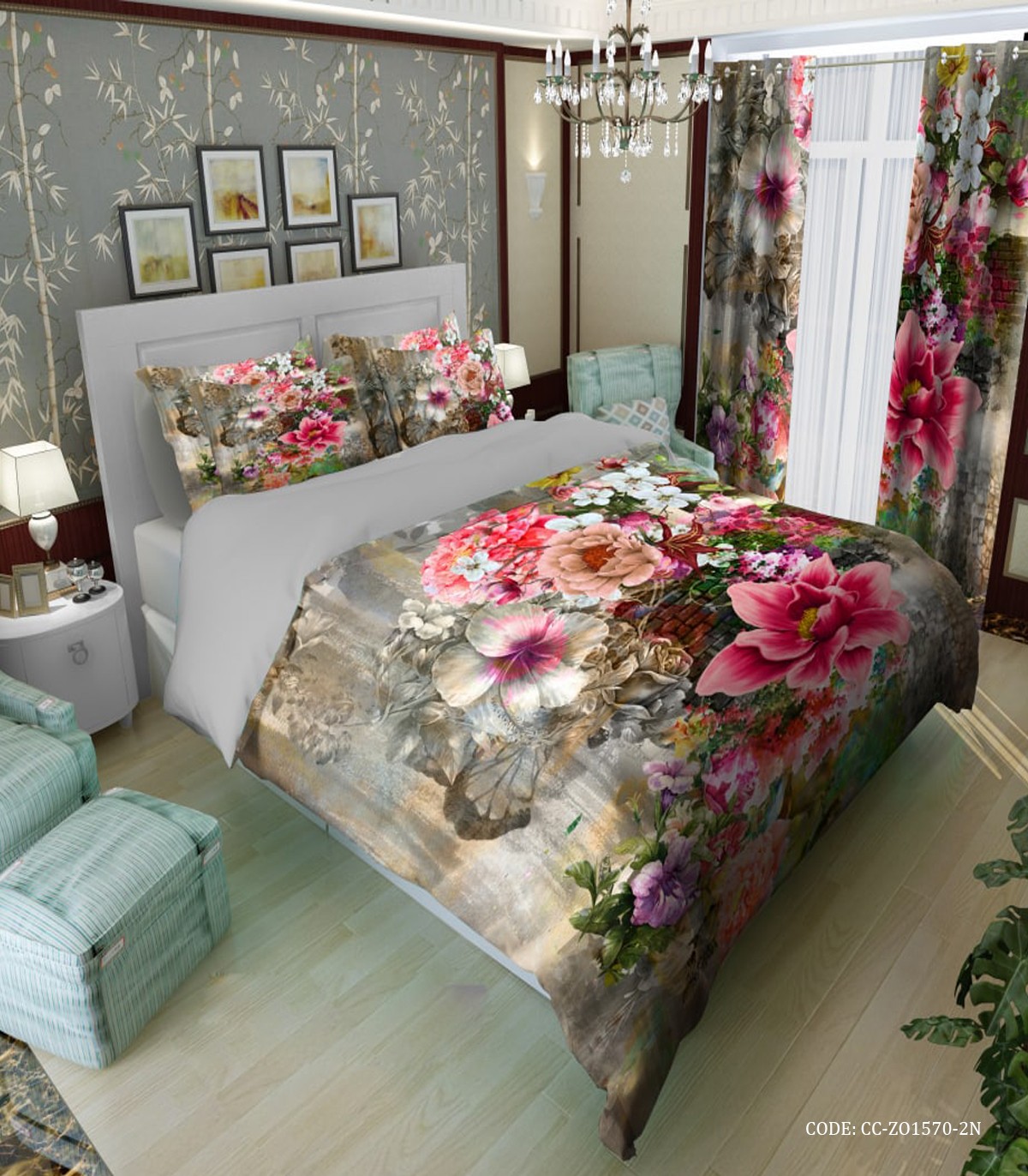 سرویس روتختی طوسی گل دار مدل آوین