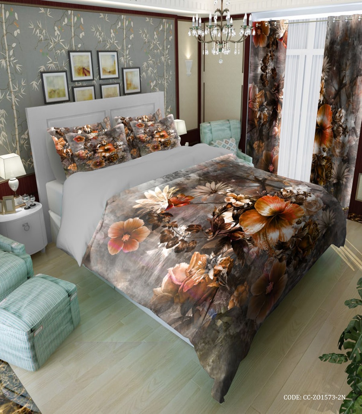 سرویس روتختی طوسی گل دار مدل سوران