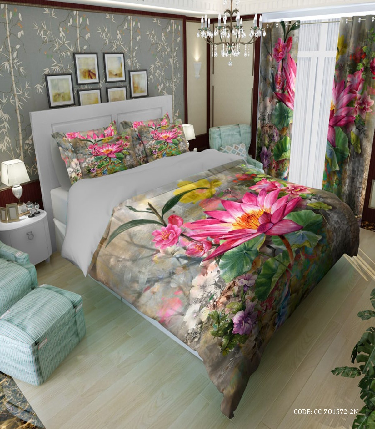 سرویس روتختی طوسی گل دار مدل سارو