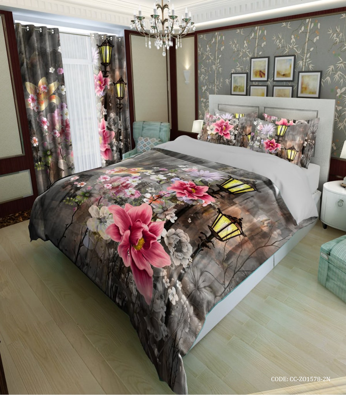 سرویس روتختی طوسی گل دار مدل آرتیما