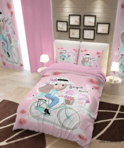 روتختی کودک دخترانه لحاف دوخت دار مدل Bicycle Flower