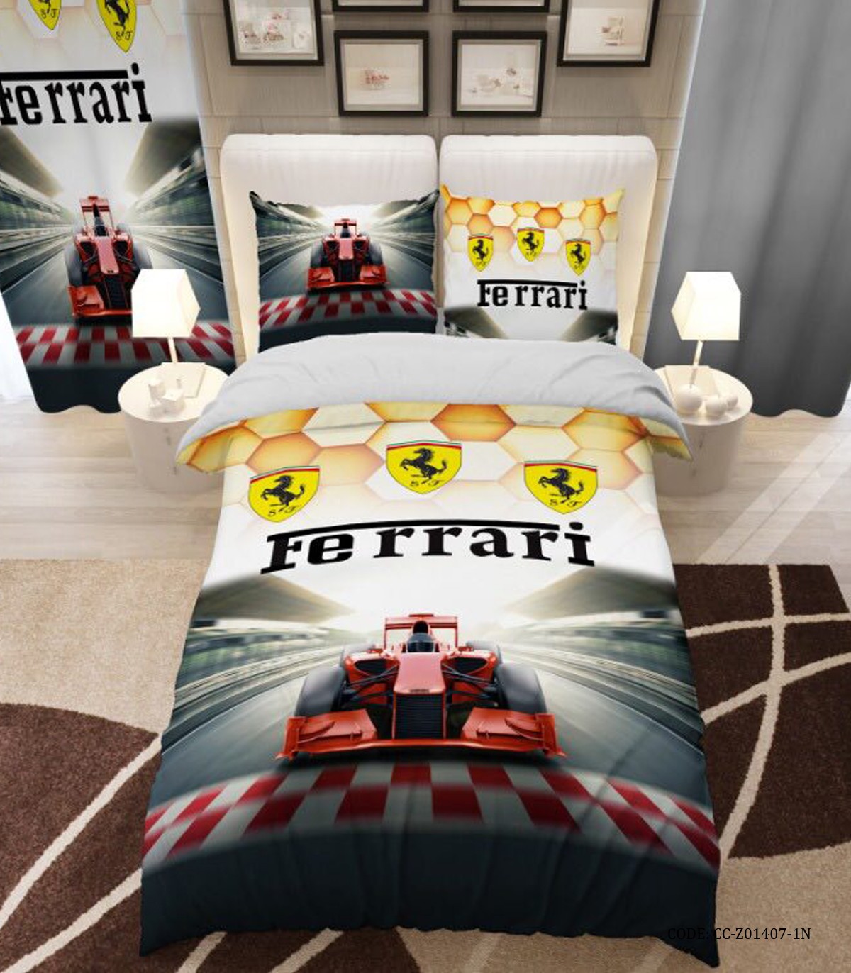 روتختی پسرانه لحاف دوخت دار طرح ماشین مسابقه ای فراری