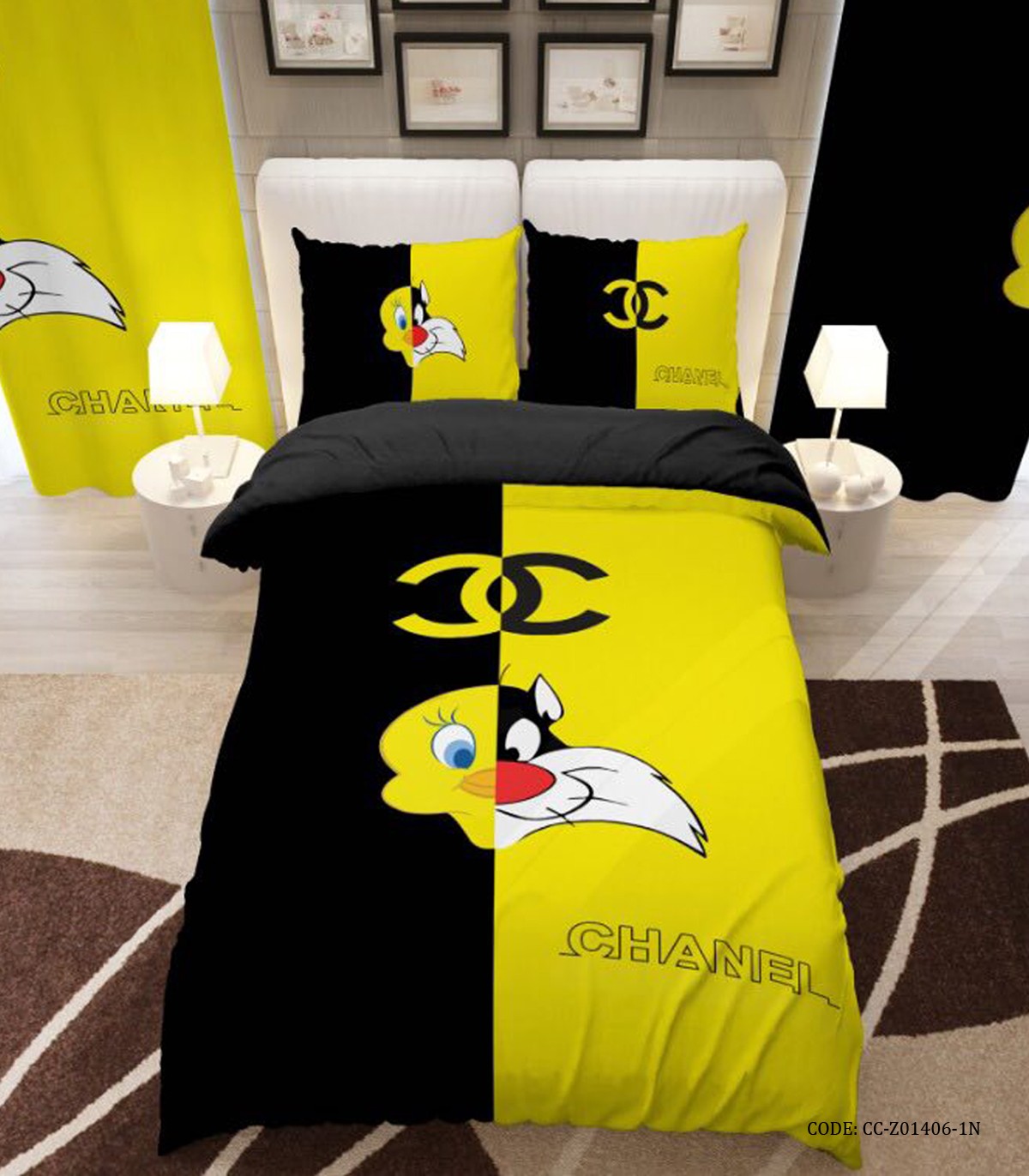 روتختی اسپرت کودک دخترانه و پسرانه طرح CHANEL زرد مشکی