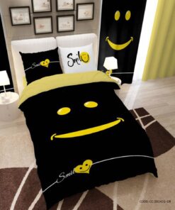 سرویس لحاف روتختی دخترانه و پسرانه طرح لبخند مشکی زرد