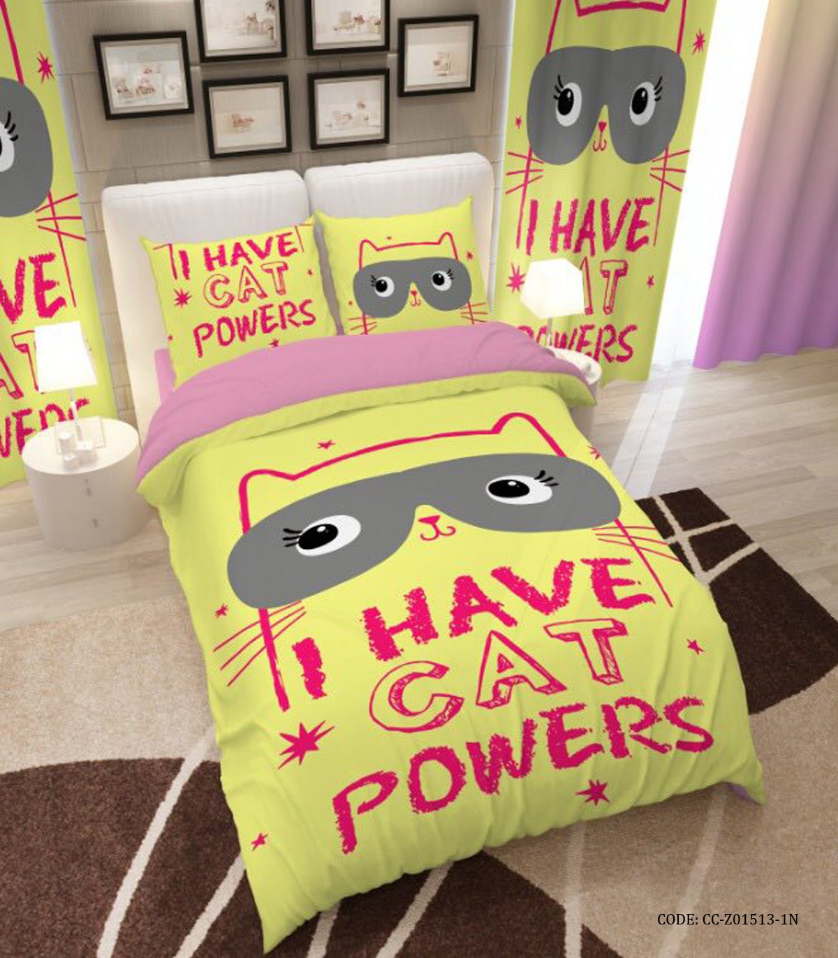 روتختی کودک دخترانه لیمویی با طرح گربه مدل Cat Powers