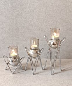 جاشمعی فلزی نقره ای سه شعله گژک طرح لاله