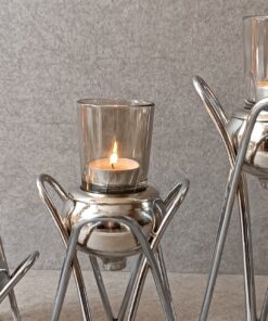 جاشمعی فلزی نقره ای سه شعله گژک طرح لاله