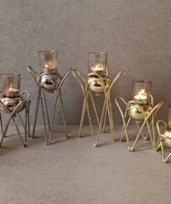 جاشمعی فلزی نقره ای سه شعله گژک طرح لاله