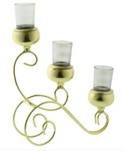 جا شمعی فلزی طلایی سه شعله گژک مدل کالسکه