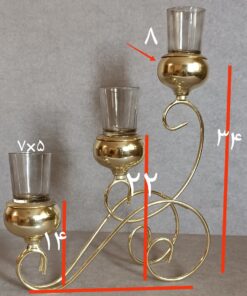جا شمعی فلزی طلایی سه شعله گژک مدل کالسکه