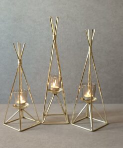 جاشمعی فلزی طلایی سه شعله گژک مدل سرخپوستی